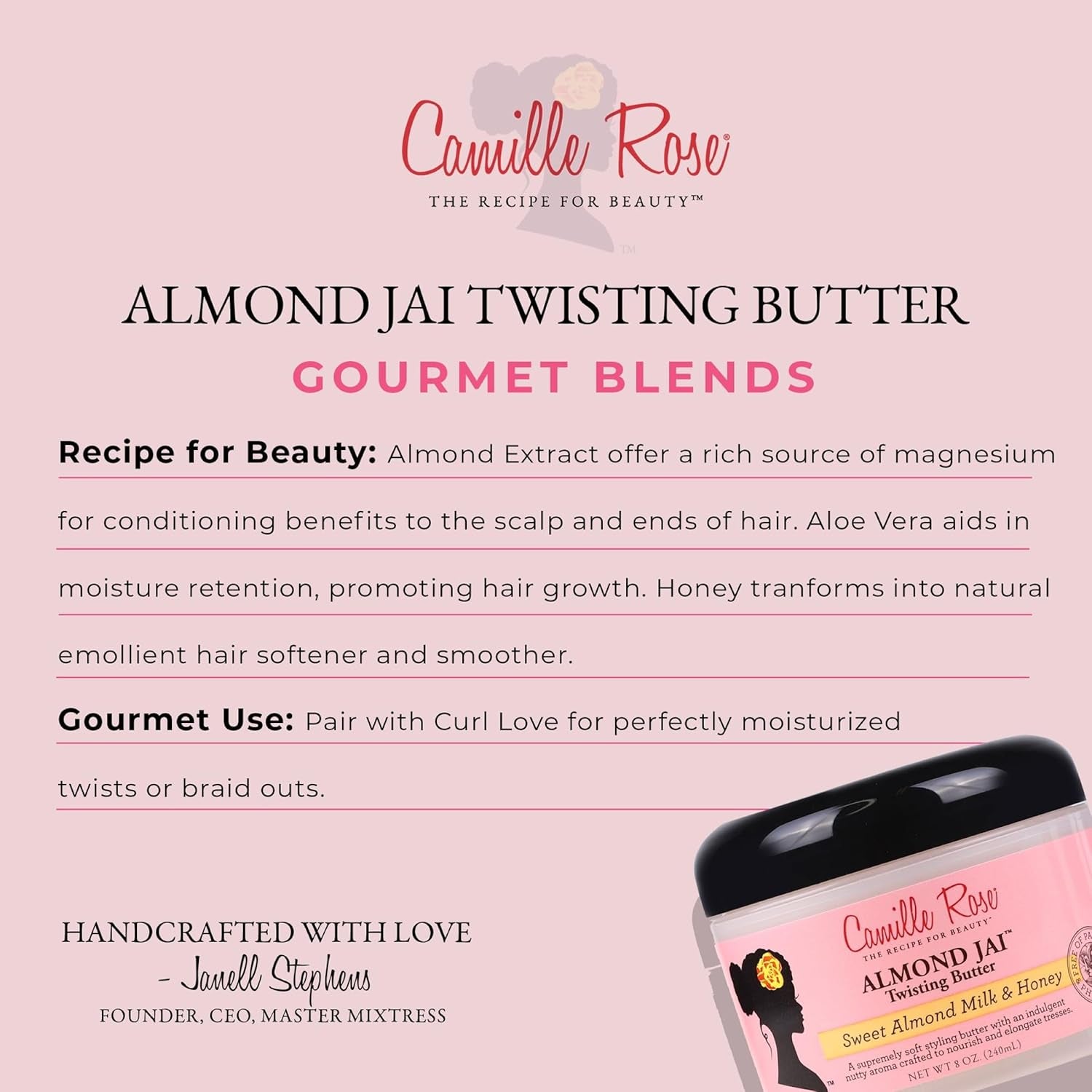 Almond Jai Twisting Hair Styling Butter with Aloe and Honey - Ultimate Softening, Smoothing, and Moisturizing Solution for All Hair Types, 8 Oz