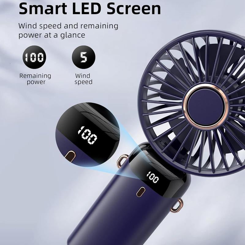 Koonie Portable Handheld Fan - Versatile Rechargeable Fan with 8-Hour Runtime, Digital Display, 5 Speed Settings, and Adjustable Design for Indoor and Outdoor Comfort