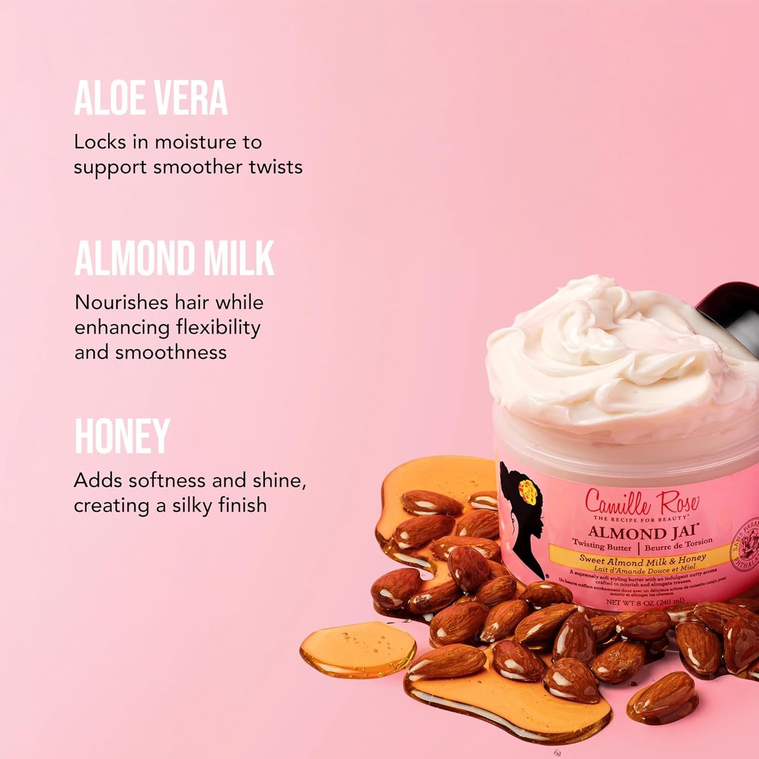 Almond Jai Twisting Hair Styling Butter with Aloe and Honey - Ultimate Softening, Smoothing, and Moisturizing Solution for All Hair Types, 8 Oz
